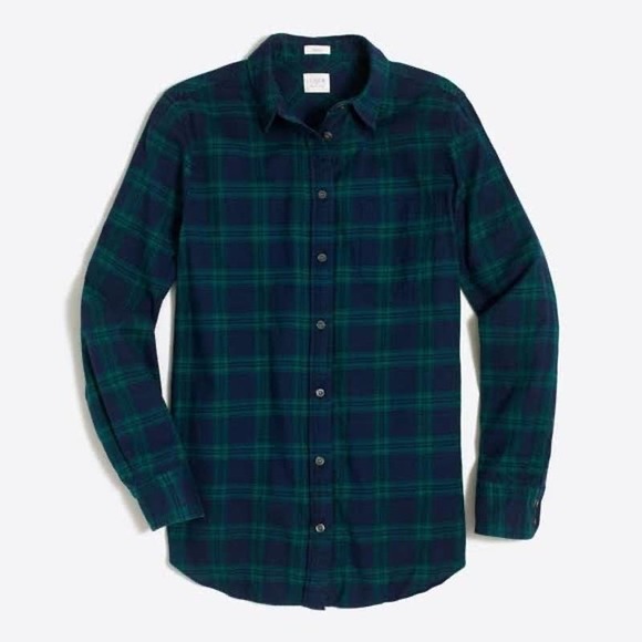 J Crew Women's Boyfit Blue Green Plaid Button Down Flannel Shirt Small - Picture 2 of 9